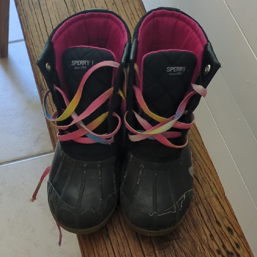 Sperry Kids' Black and Pink Rain Boots